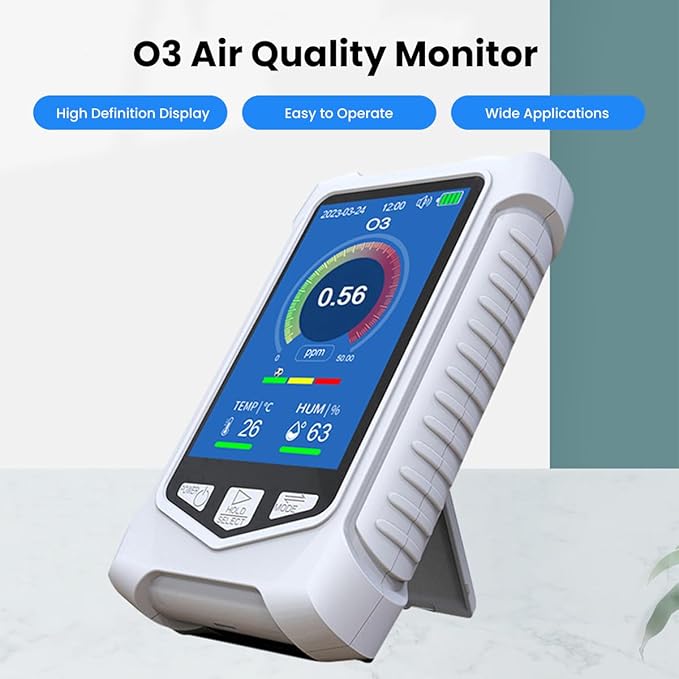 Ozone Meter Detector, Portable Handheld Colorful USB Charging Sensitive Air Quality Pollution Monitor Built in Electrochemical Sensors, Temperature and Humidity Sensors
