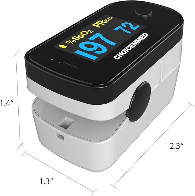 CHOICEMMED Black Dual Color OLED Finger Pulse Oximeter - Blood Oxygen Saturation Monitor with Color OLED Screen Display and Included Batteries - O2 Saturation Monitor