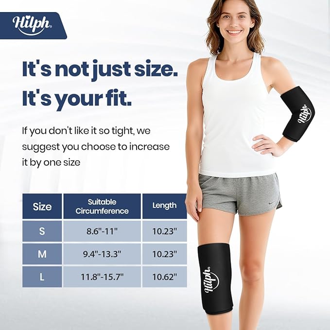 Hilph Elbow Ice Sleeve Arm Ice Packs for Injuries Reusable, Flexible Gel Cold Compression Sleeve for Tennis Elbow, Golfers, Tendinitis Pain Relief, Large, Black