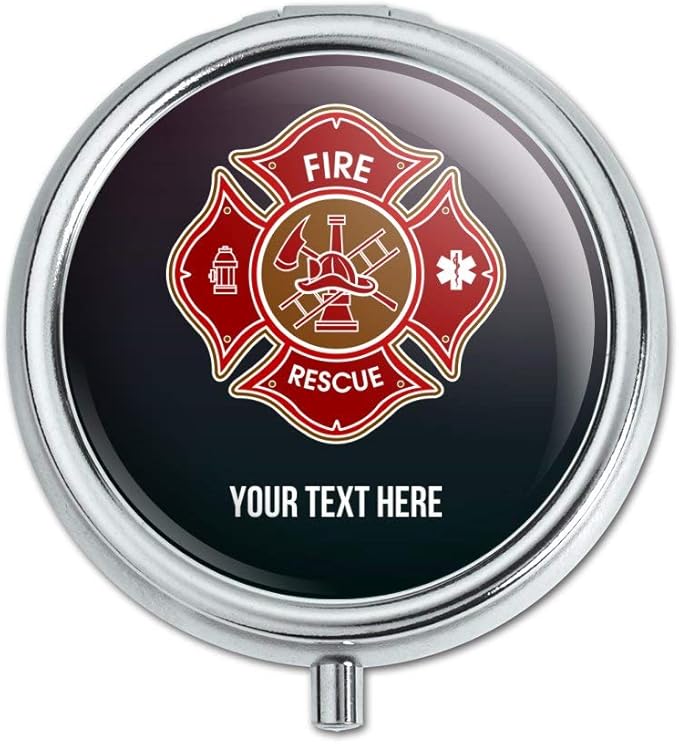 Personalized Custom 1 Line Firefighter Maltese Cross Fire Rescue Pill Case Trinket Gift Box