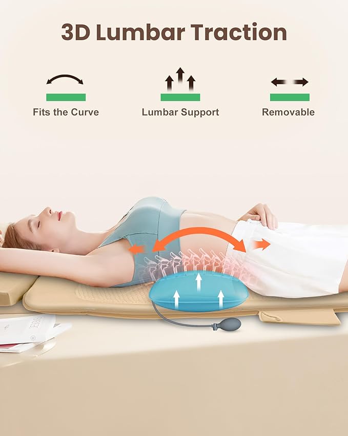 Full Body Massage Mat with Heat, Vibration Back Massager, Massage Chair Pad, 10 Vibration Motors, 2 Heating Levels, Removable Lumbar Traction & Relaxation, Foldable, Gifts