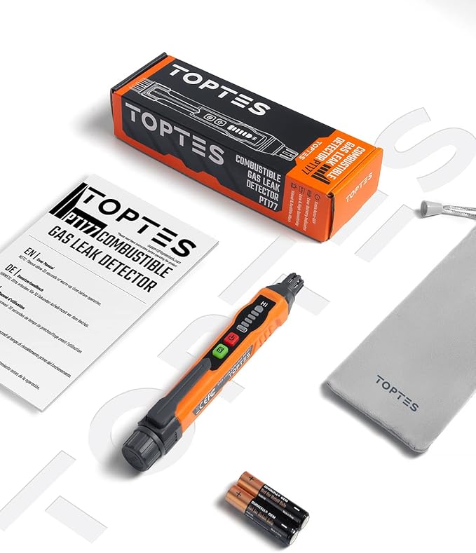 Natural Gas Detector, TopTes PT177 Gas Leak Detector with Audible & Visual Alarm, Portable Gas Sniffer to Locate Combustible Leak Sources Like Methane, Propane for Home (Includes Battery x2)-Orange