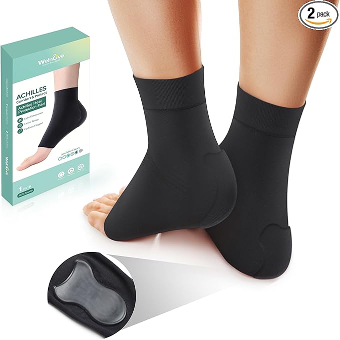Welnove Achilles Tendonitis Heel Protector Socks - (FSA & HSA) Achilles Tendon Support Compression Socks - Gel Padded Sleeve for Cushion & Protection of Bursitis, Tenderness, Dry Cracked, Large