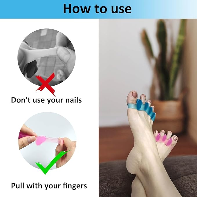 SUNFATT Toe Separators for Women,Toe Spacers for Women,Relieves OverlappingToes,Bunions Corrector and Hammer Toe Pain,Gel Toe Spreader Separates Toes and Relaxes Toes.