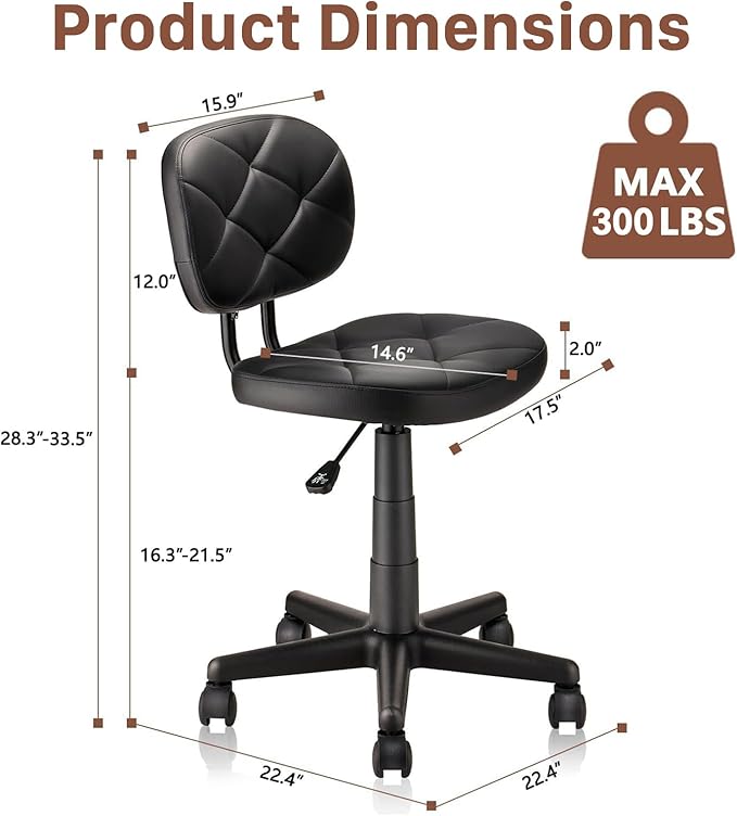 Leather Rolling Stools with Back Support and Wheels Adjustable Height Leather Swivel Salon Stool Chair for Office Massage Facial Medical Drafting Beauty Barber Lab Doctor Tattoo, Black