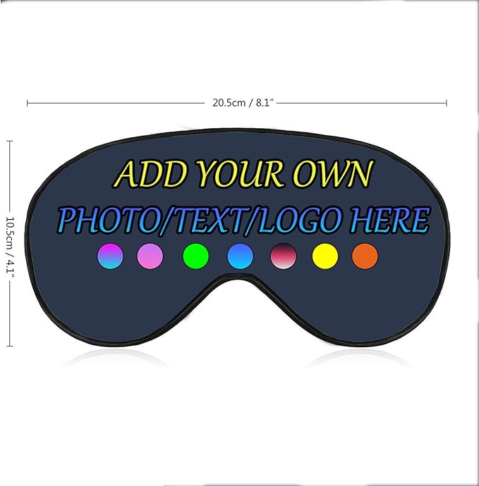 Personalized Eye Mask, Custom Eyeshade Blindfold Add Your Design Image Text Customized Eye Cover with Adjustable Strap for Sleeping Travel Work Naps Blocks Light, Dark Grey Blue
