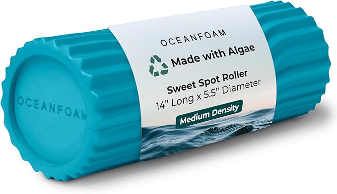 Oceanfoam Sweet Spot Medium Exercise Foam Roller 14"x5.5" – Medium Density Travel Foam Roller for Physical Therapy, Deep Tissue Massage, Yoga, Pilates, Classic Exclusive Wave Texture (Miami Blue)