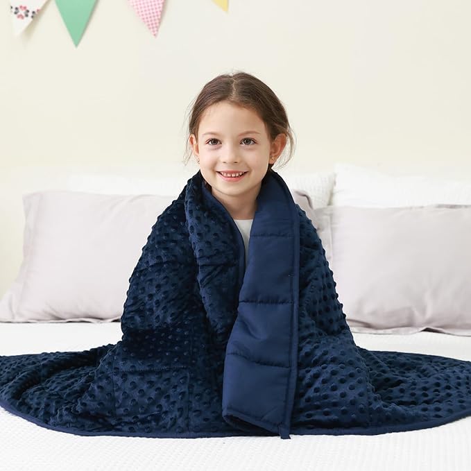 Mr. Sandman Weighted Blanket 10LBS 41 x 60 Inches, Minky Dots Heavy Blanket with Glass Beads, Soft and Cooling for School and Home, Navy Blue