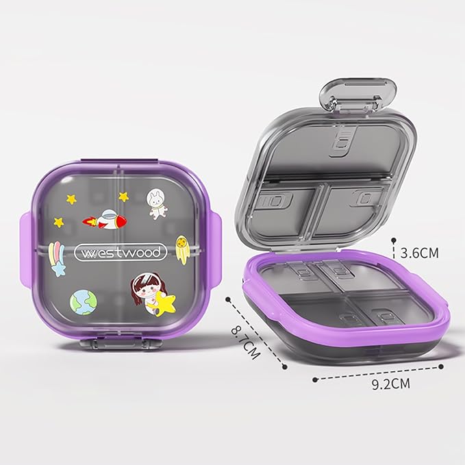 Travel Pill Organizer - Airtight Medicine Case for Traveling Portable Pharmacy Box with Labels Vitamin Container 7 Compartment Supplement Medication Holder Large Capacity Daily (Purple)