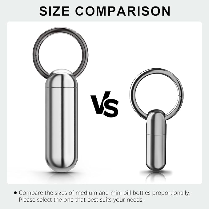 Tiny Portable Titanium Keychain Pill Case - Waterproof, Pocket Pill Organizer With 1 Compartment, Travel Bottle