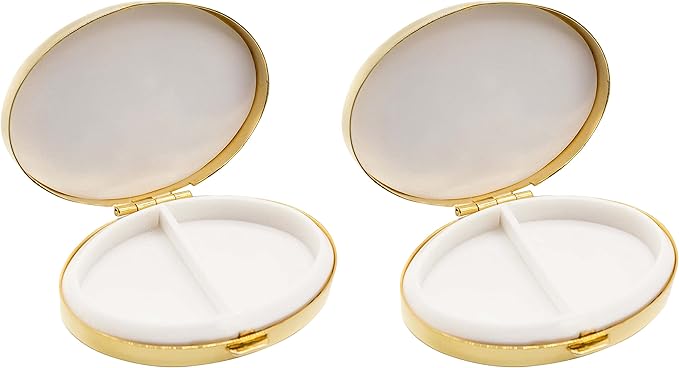 Set of 2 Oval-Shaped Pocket Purse Pill Box & Organizer with Dual Compartments (Gold Victorian)