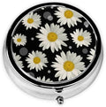 Pill Box 3 Compartment Pocket Cute Small Pill Organizer Mini Metal Pill Holder Travel Portable for Man Woman Old People and Kids - Yellow Daisy
