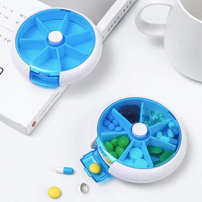 7 Grids Travel Pill Organizer Box 84-Pcs Medicine Name Labels Weekly 7-Day Pill Case Portable Medication Dispenser for Vitamins, Fish Oil & Supplements