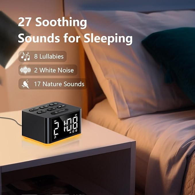 3-in-1 Sound Machine White Noise Machine Dual Alarms 12 Color Night Lights 30 Soothing Sounds 15 Wake Up Sounds 32 Volume for Baby Adults Kids Sleep Timer Memory Function Backup Battery Alarm Clock