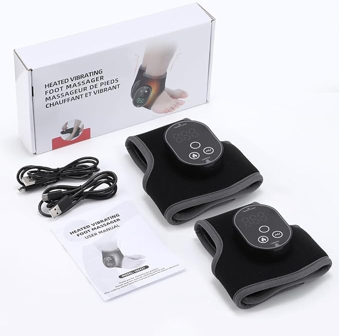 2PCS Cordless Foot and Ankle Massager with Heat, Ankle Heating Pads, Rechargeable Heated Foot Brace Wrap, 3 Vibration and 4 Heating Modes