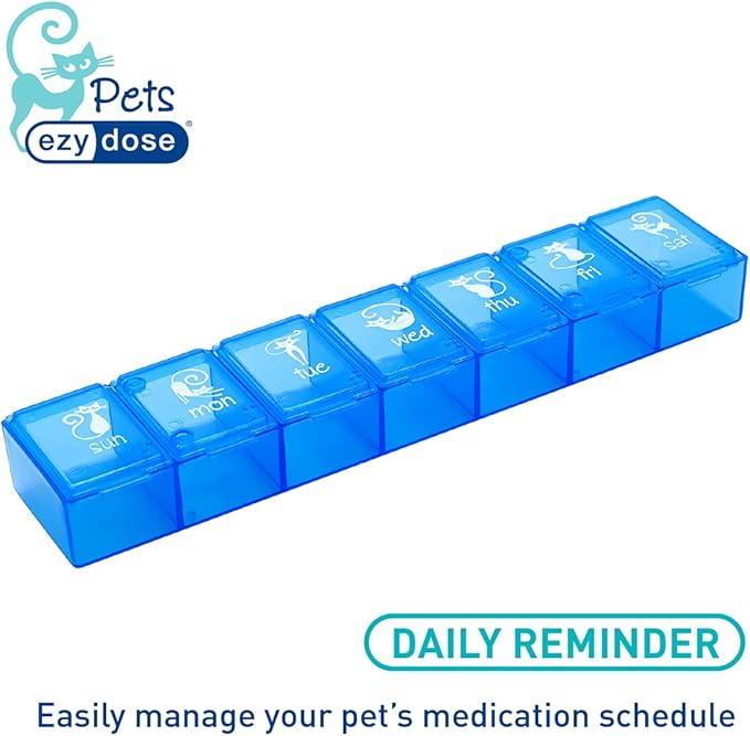 EZY DOSE Pets Weekly (7-Day) Pill Case, Medicine Planner, Vitamin Organizer Box for Dogs, Convenient and Easy to Use, X-Large Compartments, Convenient for Treats, Travel Friendly, Blue Lids, BPA Free