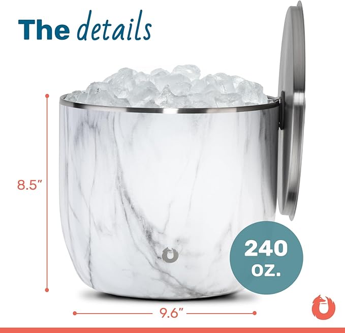 Snowfox XL - Insulated Ice Bucket with Lid/Scoops, Premium Vacuum Insulated Stainless Steel Ice Buckets for Parties, Ice Box, Home Bar Accessories, Parties Supplies, Bar Decor, 7L