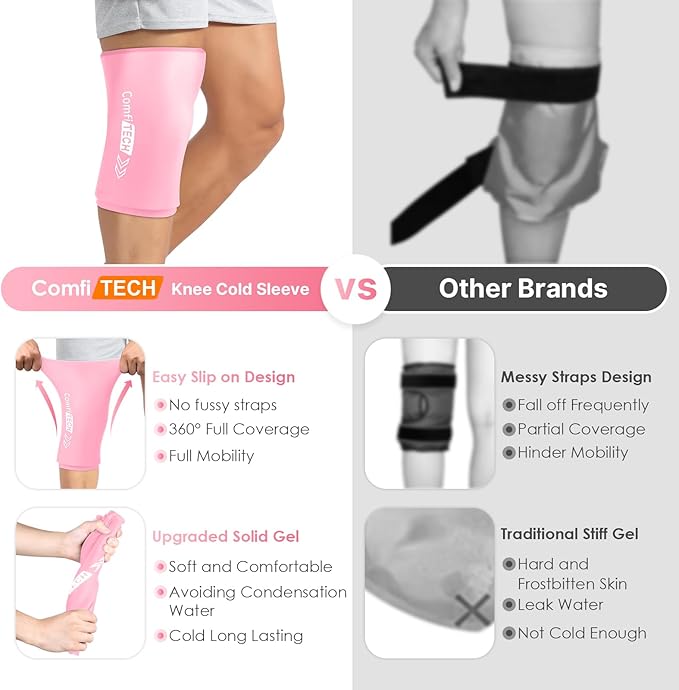 ComfiTECH Knee Ice Sleeve for Cooling Application, Flexible Cold Gel Pack Reusable, Extra Large, Pink