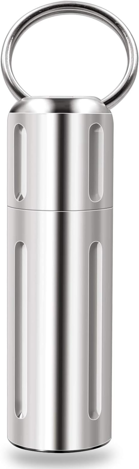 SHD Pill Holder Keychain,Titanium Waterproof Single Pill Box Container,Portable Small Pill Case for Outdoor Travel Camping