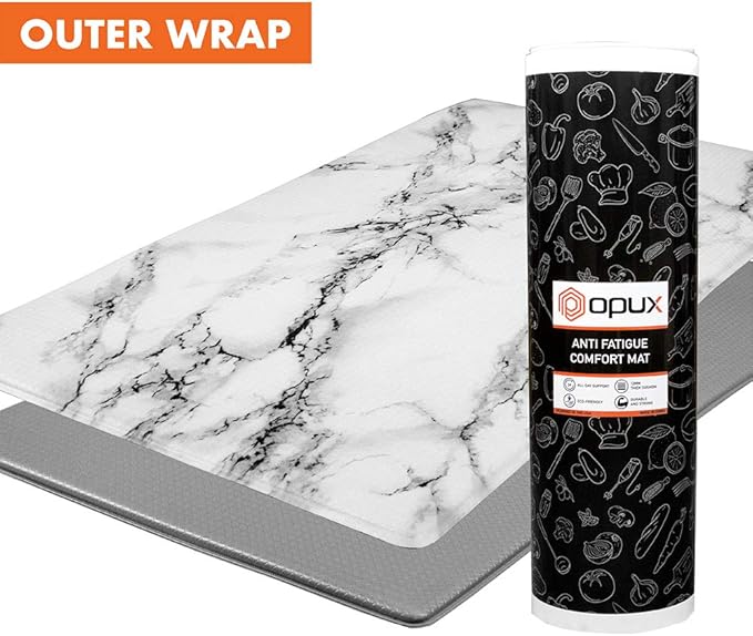 OPUX Anti Fatigue Kitchen Floor Mat, Reversible Cushioned Memory Foam Kitchen Rug Pad, Waterproof Non-Slip Padded Comfort Standing Mat for Office Laundry Home, 32x17 (Marble Gray)