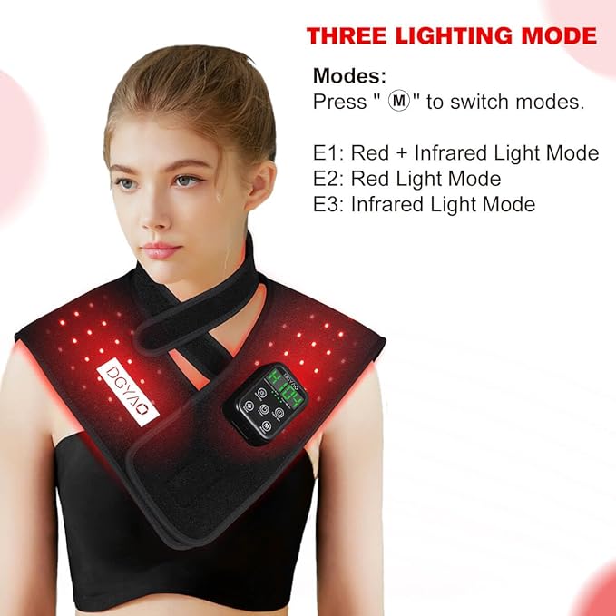 New RC2 Cordless Red Light Therapy for Neck and Shoulders, Near Infrared Therapy Wrap Pulse Therapy for Pain Muscle Relief
