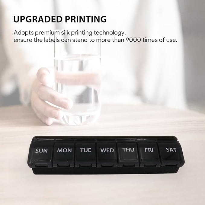 Silicone Weekly Pill Organizer, 7 Day Pill Box Medicine Box Dail Arthritis-Friendly, Large Medicine Case Compact Travel Pill Container for Pill,Vitamin & Fish Oil (Black)