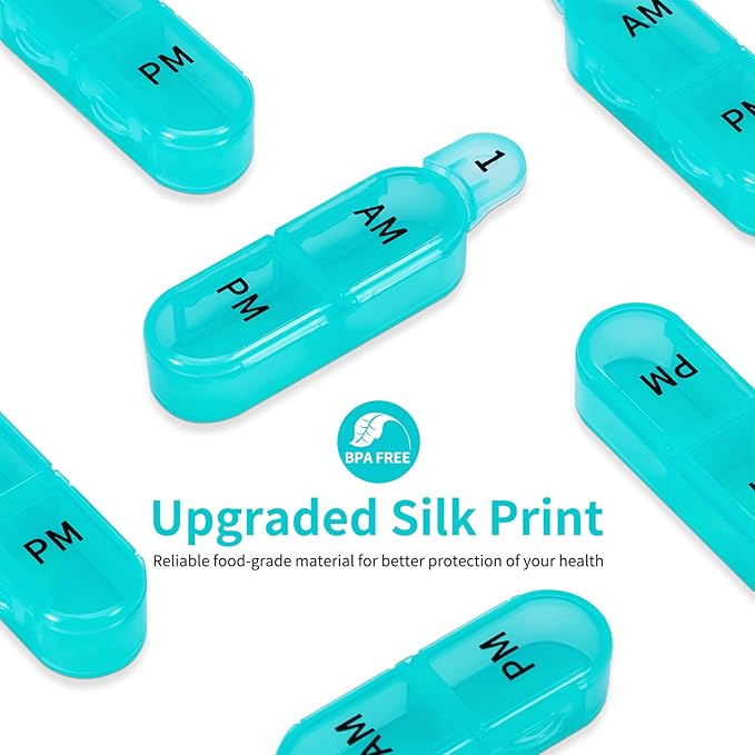 Daviky Monthly Pill Organizer 2 Times a Day, 30 Day Pill Box AM PM with Separate Container, One Month Medicine Case Twice a Day to Hold Vitamins, Supplements and Medication (Cyan)