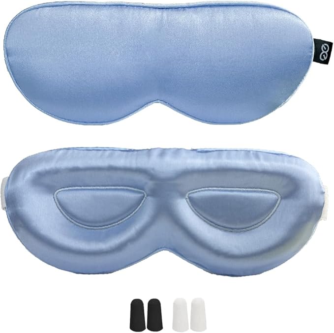 PROMEED 23 Momme Mulberry Silk Sleep Mask - Ultra Soft No-Pressure 3D Contoured Eye Mask with Eye Cups, Adjustable Blackout Sleeping Mask for Women & Men (Light Blue)