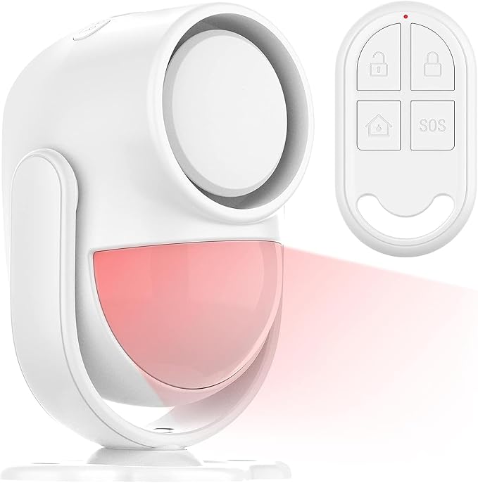 Luckydeer 125dB Loud Motion Sensor Alarm with 328ft Remote Control (40ft PIR Detector, 3*AA Batteries), Indoor Wireless Infrared Security Motion Detector with Siren for Home/Shed, White