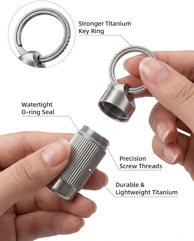 Keychain Pill Holder, Titanium Keychain Pill Case, Durable Small Pill Case Keychain, Waterproof Keychain Pill Holder Organizer Pocket Mini Pill Bottle Key Ring - Tiny