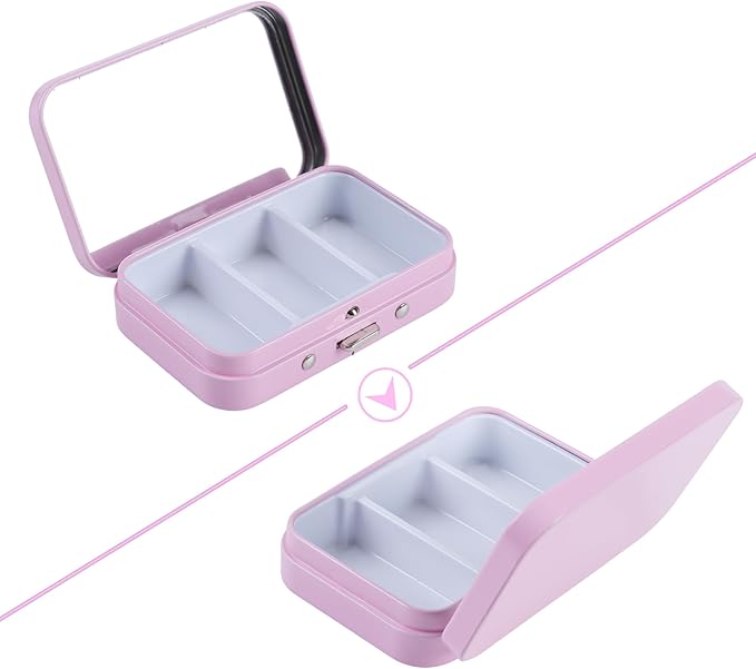 2 PCS Pill Box with Mirror, Portable 3 Compartment Medicine Pill Organizer, Cute Small Pill Case Supplement Organizer Pill Holder for Purse Travel(Pink)