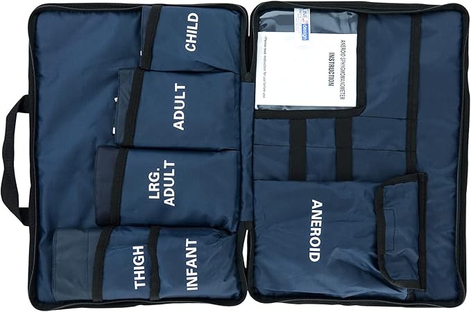 LINE2design Blood Pressure Aneroid Kit System - EMS Emergency Portable Travel Size First Aid Large Adult-Child Manual BP Universal Cuffs Kit-5 with 5 Different Sized Durable Cuffs Trauma Kits