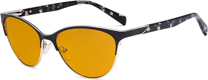 Eyekepper Ladies Cateye Blue Light Filter Glasses - Digital Eyegalsses Blocking Computer Screen UV Rays - Anti Glare Filter Reduce Eye Strain Orange Tinted Filter - Black