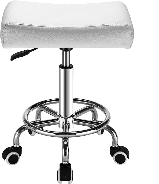 Square Salon Rolling Stool - 300lbs Weight Capacity，Adjustable Swivel Stool with Wheel，Pu Leahter Comfortable Cutting Stools for Salon Tattoo Stylist Massage Perfect for Work SPA (Premium White)