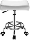 Square Salon Rolling Stool - 300lbs Weight Capacity，Adjustable Swivel Stool with Wheel，Pu Leahter Comfortable Cutting Stools for Salon Tattoo Stylist Massage Perfect for Work SPA (Premium White)