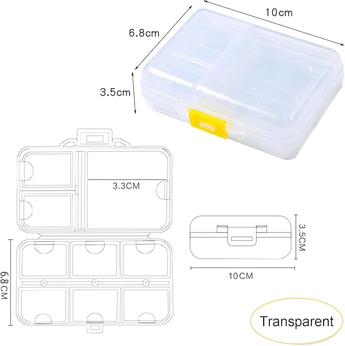 Large Travel Pill Organizer Box, Daily Medicine Dispenser, 9 Compartment Weekly Supplement Holder Pill Reminder, Double Seal Portable Vitamin Fish Oil Capsule Container, Transparent