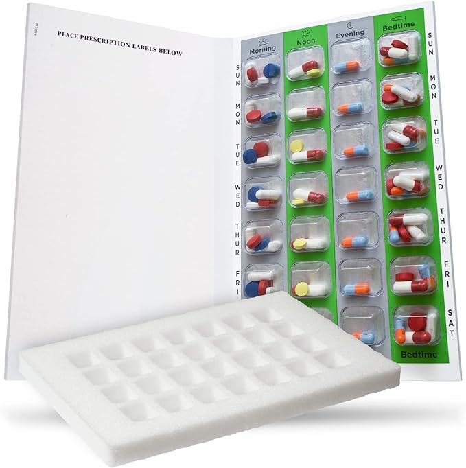 SureMed 7-Day, 4-Pass (4-doses per Day) Disposable Multi-Med Blister Card with 26 Cards, 26 Blisters & Filling Template
