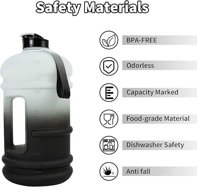 TOOFEEL Gallon Water Bottle - 128 oz with Flip Lid & Handle - BPA Free with Measurements - Black & White Gradient