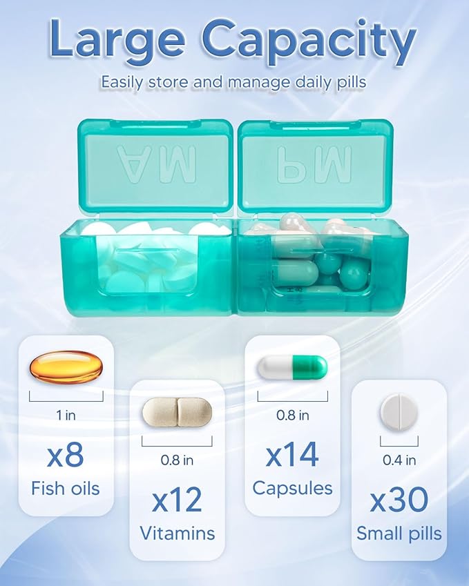Monthly Pill Organizer 2 Times a Day – Yonlog Large Medicine Box with Weekly Travel Bag, Pill Cutter, Easy-Open Pick, Pill Taker Tool, and 2 Medication Stickers (Pink, 2 Times a Day)