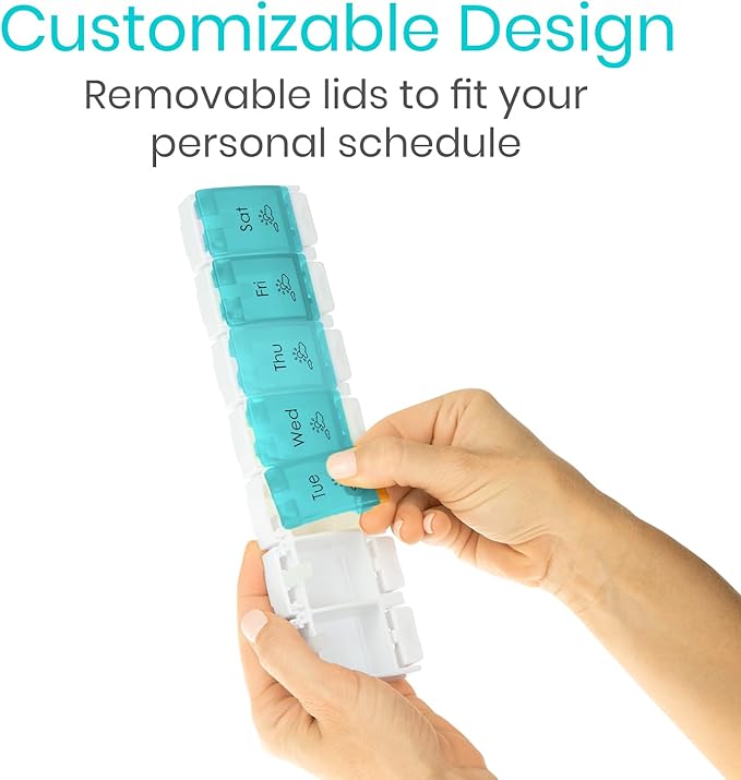 Vive Pill Organizer 2 Times a Day - Weekly Large Am Pm Pill Box 7 Day - Day and Night Medication Dispenser for Vitamin, Supplements, Fish Oil - Travel Pill Case Arthritis Friendly with Push Button