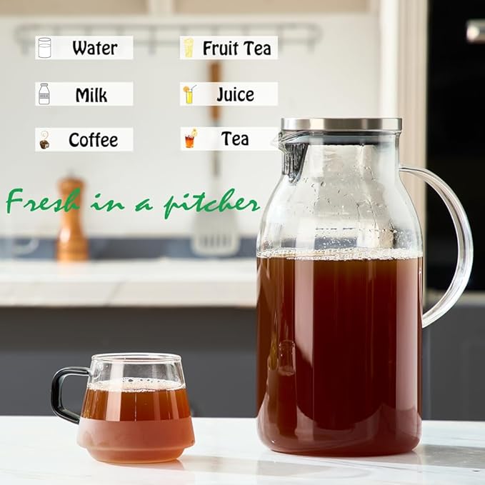 Karafu 100 Ounces/3 Liter Glass Pitcher with Lid, Wide Mouth Heat Resistant Water Jug for Hot/Cold Water, Ice tea and Juice Beverage