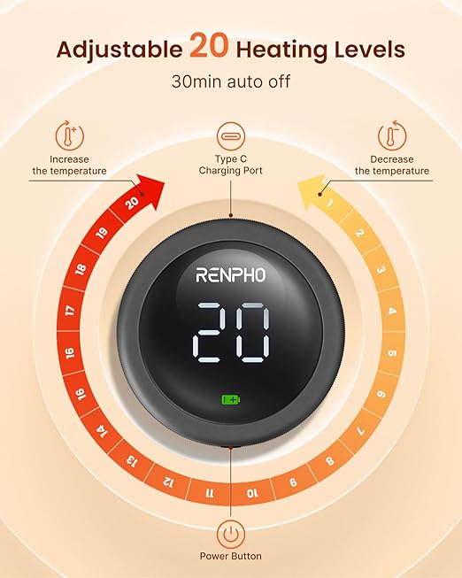 RENPHO Wireless Foot Massager with 20 Heating Mode, FSA Eligible Items Only List, Portable Knee Massager for Pain Relief, Heating Pad for Knee Shoulder Elbow, Valentines Day Gifts for Her Him (2 Pcs)