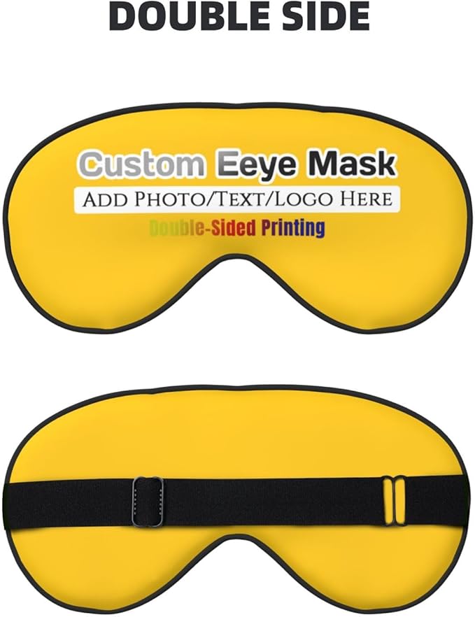 Custom Sleep Eye Mask Personalized Men Women Blindfold Design Your Own Photo Text Logo Adjustable Strap Soft Eyeshade Customized Blackout Eye Cover for Home Offices Travel Orange Yellow