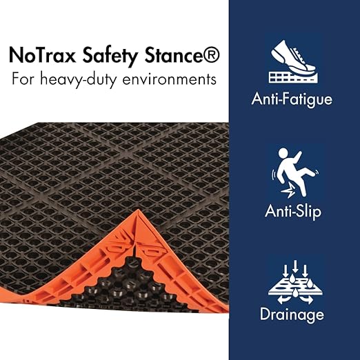 NoTrax Safety Stance Rubber Non Slip Drainage Mat - Orange/Black 40" x 64" Heavy-Duty Anti Fatigue Mats with 4 Sided Beveled Edges and Ergonomic Support - 549S4064OB