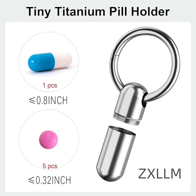 Small Pill Case Keychain Portable Pill Container Waterproof Titanium Pocket Pill Organizer, Tiny Pill Holder Bottle for Travel