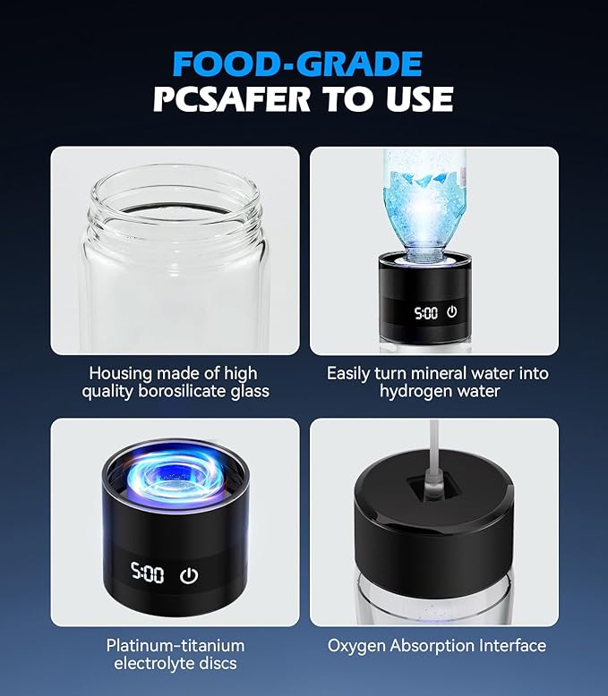 2026 Upgrade Hydrogen Water Bottle | Up to 6000PPB |with Display Hydroh Hydro Water Bottle|Food Grade No Odor| Military Grade Leakproof Seal,with Hydrogen Straw, Health Care Gifts，Sports and Travel