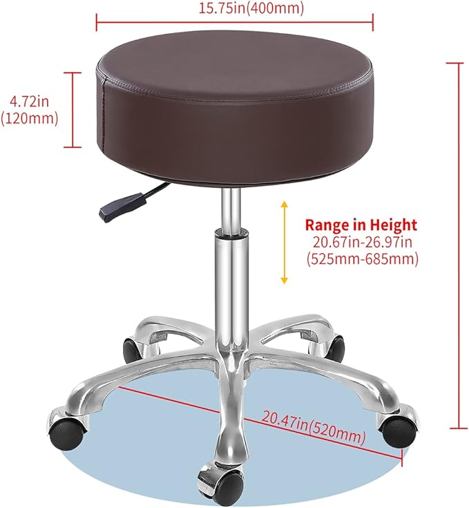 Thick Padding Swivel Rolling Stool,Adjustable Hydraulic Chair with Wheels for Medical Spa,Massage Salon,Home,Office,Clinic,Esthetician Artist Studio,Tattoo,Kitchen(Brown)