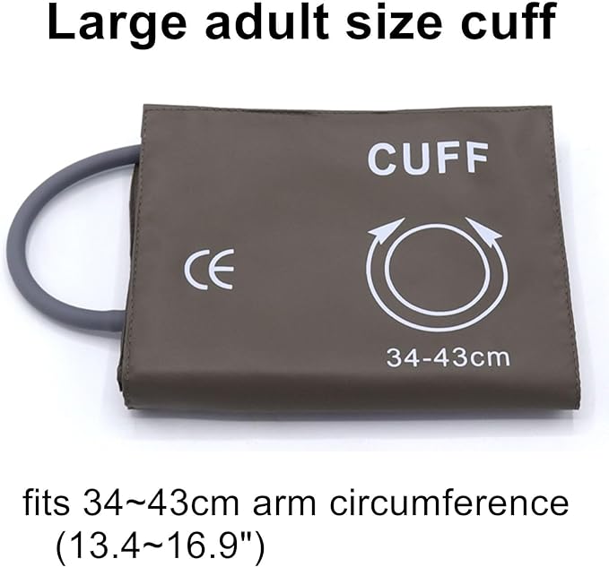 Universal NIBP Cuff for Large Adult, 34-43 cm Single Tube Reusable PU Brown Replacement Blood Pressure Cuff, No Connector