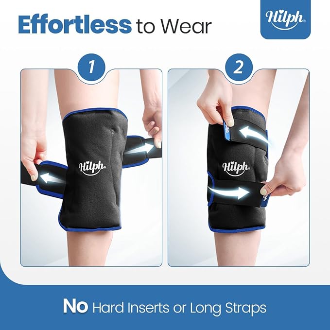 360° Full Coverage Knee Ice Pack Wrap for Post-Surgery Recovery - Bendable & Adjustable Hot Cold Therapy for Pain Relief, Swelling, Arthritis - Easy to Wear, Reusable Gel Pack for Men & Women, Black