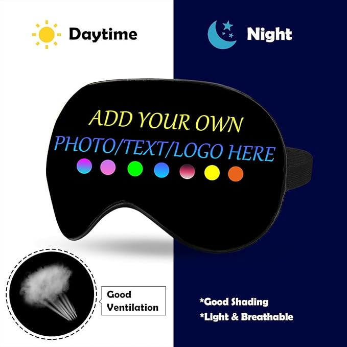 Personalized Eye Mask, Custom Eyeshade Blindfold Add Your Design Image Text Customized Eye Cover with Adjustable Strap for Sleeping Travel Work Naps Blocks Light, Black